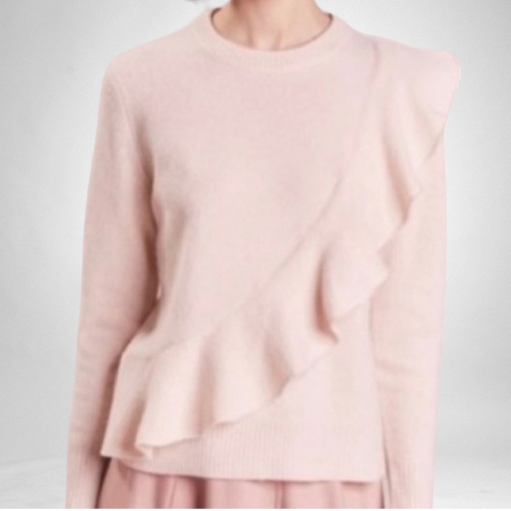 J. Crew Merino Wool Diagonal Ruffle Pullover Sweater Pink SZ XXS